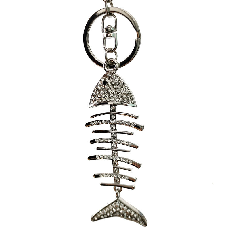Wholesale Diamond Inlaid Fish Bone Zinc Alloy Keychain